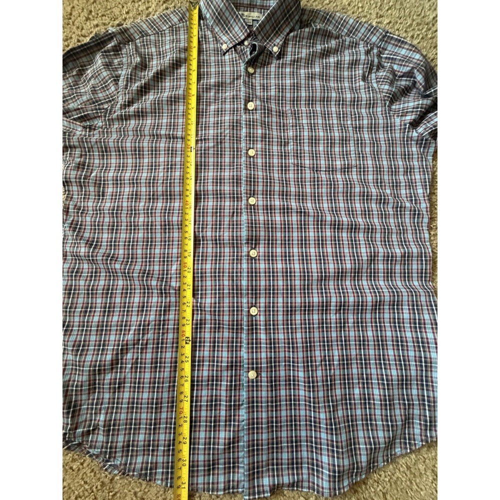 Peter Millar Long Sleeve Button Up Shirt Red Blue Plaid Oak Hill CC Large JBHS - Picture 4 of 10